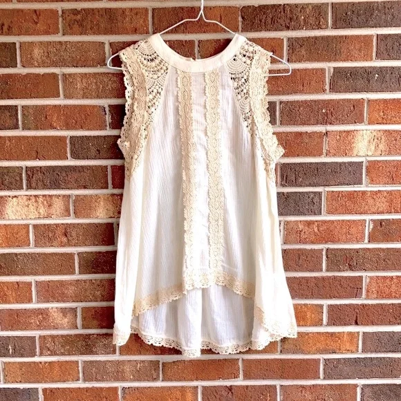 NWT Ecoté Lace High Neck Tank Cream White S - Picture 2 of 9
